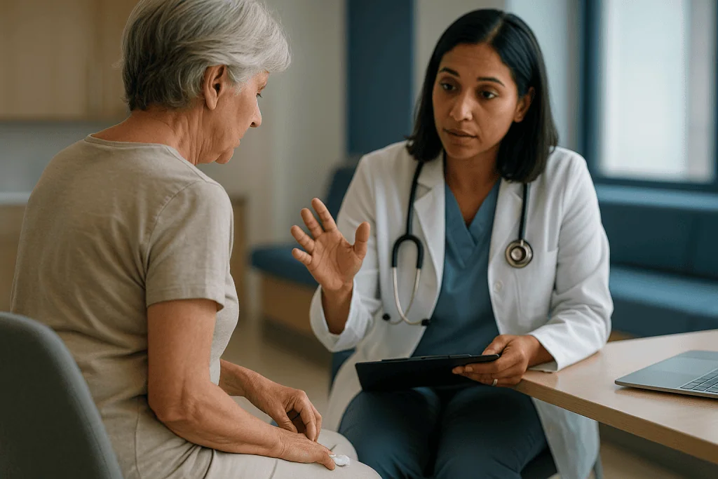 Doctor consulting senior female patient about medical condition: Why do I keep getting UTIs after menopause even with good h