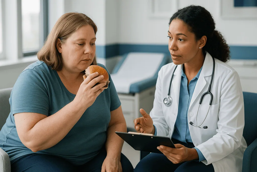 Doctor consulting patient about diet and nutrition — Why do people need bariatric revision surgery?
