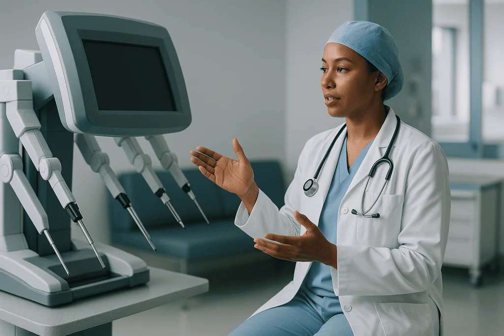 Surgeon with surgical robot control console in hospital: Why do surgeons prefer robotic surgery?