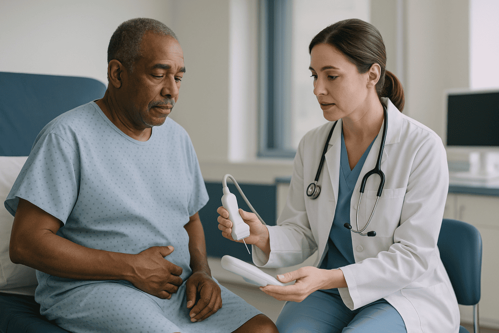 Doctor consulting patient in office setting: Why doctors order a kidney biopsy when blood and urine tests are not enough