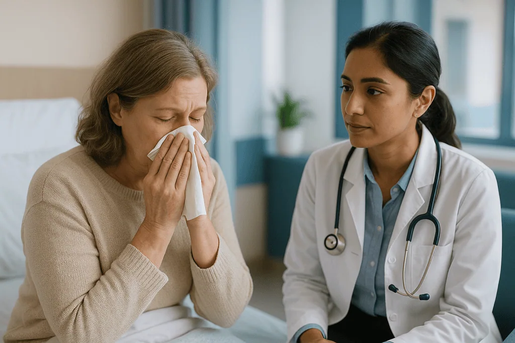 Doctor consulting patient about respiratory symptoms: Why does reducing allergen exposure matter in allergic rhinitis?