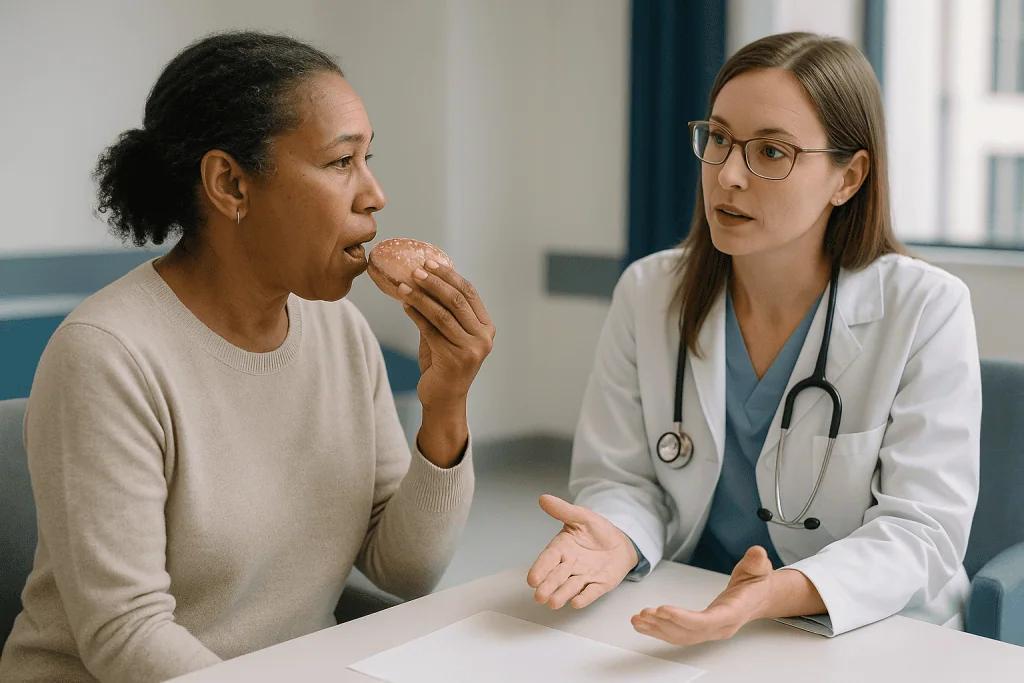 Doctor consultation with patient eating a burger: Why does the jaw lose bone in the first place?