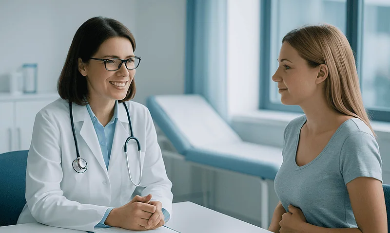 Doctor consulting with a patient in a medical office setting.