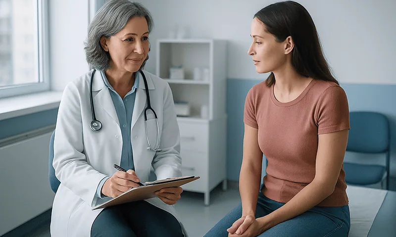 Doctor consulting with a patient in a medical office setting.