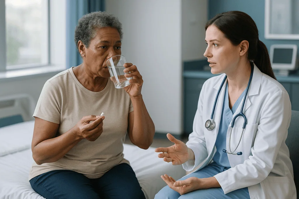 Doctor consulting patient, drinking water in clinic: Why infection has to be treated before any ureteral surgery