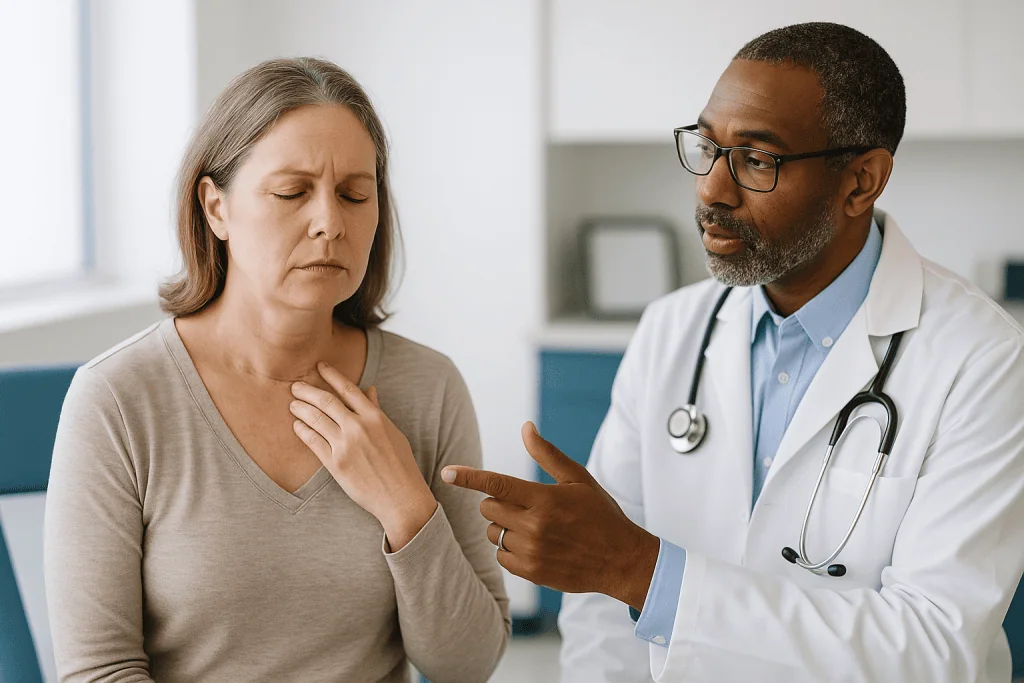 Doctor consulting patient about neck or shoulder pain: Why is there pain after ACDF surgery when the incision is at the fron