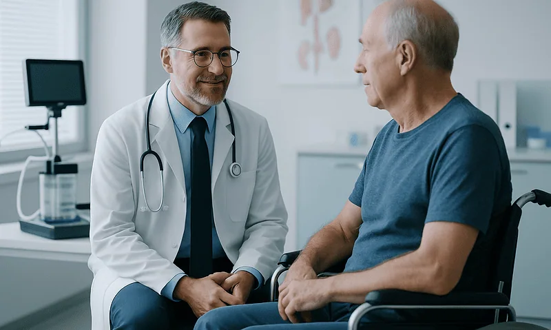 Doctor consulting with a patient in a medical office setting.