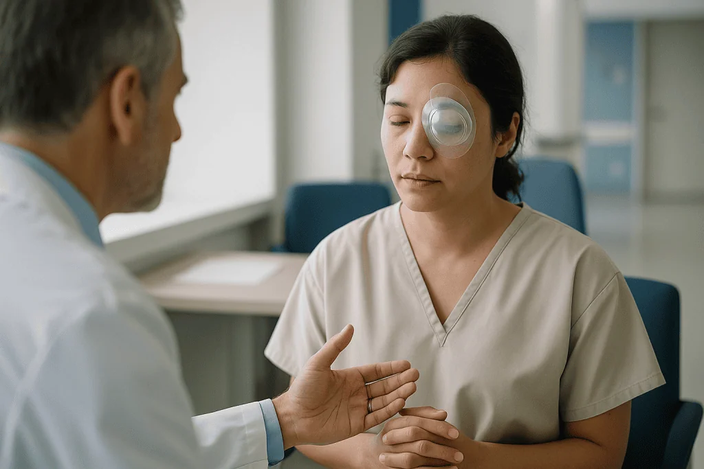 Doctor examining patient's eye with contact lens: Why LASEK and PRK recovery is slower than LASIK