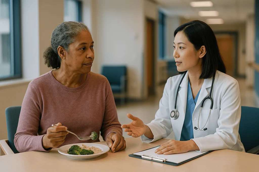 Doctor consulting patient about nutrition and health: Why lupus medicines work on such different clocks