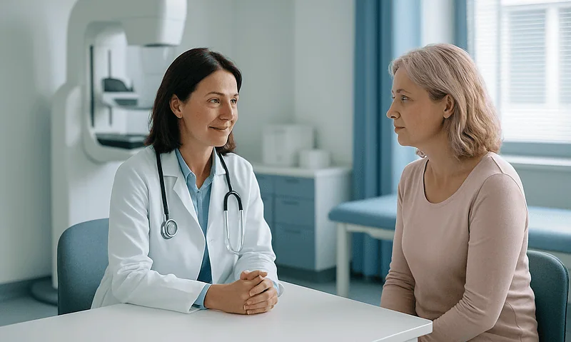Doctor consulting with a patient in a medical office at Acibadem Hospitals Group.