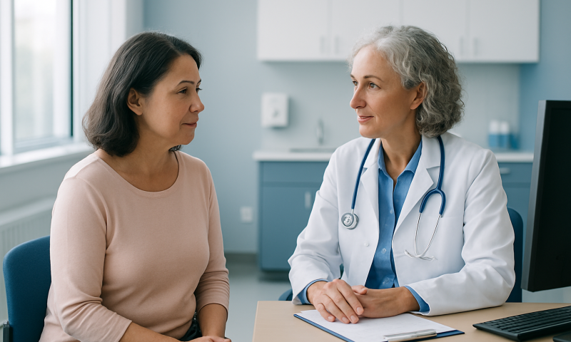 Why Mammogram Results Can Take Two Weeks: What Happens Between the Scan and the Letter 3 Doctor consulting with a patient in a medical office setting.