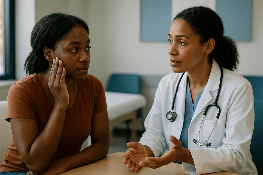 Doctor consulting patient in clinical office setting: Why melanin makes IPL for dark skin a different conversation
