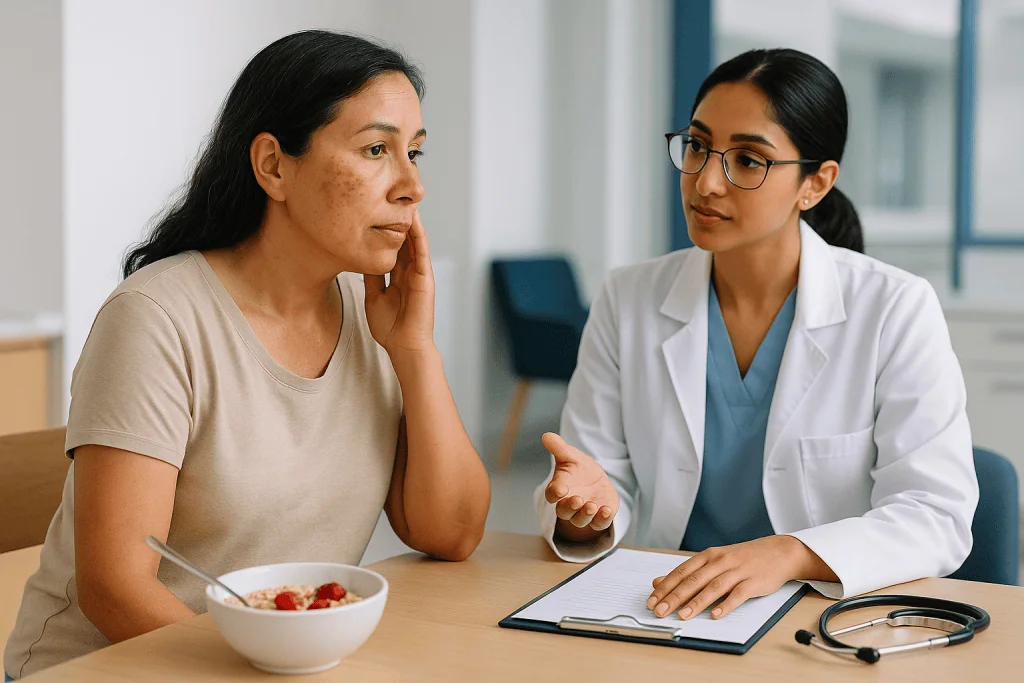 Doctor consultation with patient eating cereal bowl: Why melasma is so hard to treat in the first place