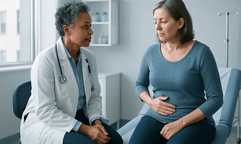 Why Might Pain Continue After Gallbladder Removal? Retained Stones and What Comes Next 2 Doctor consulting with a woman patient in a hospital room.