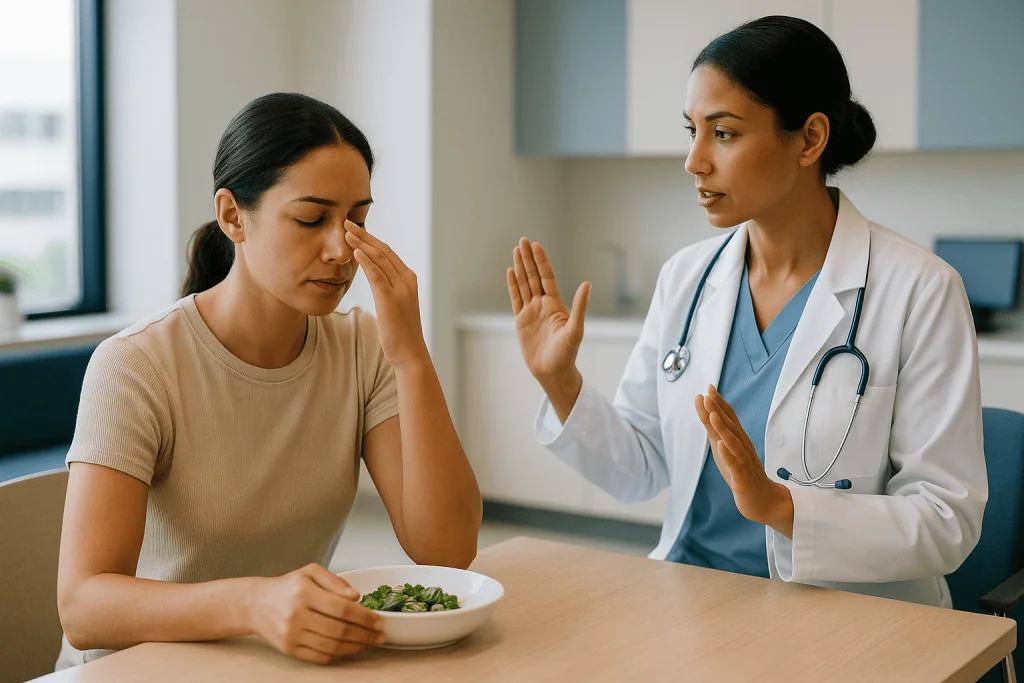 Doctor consulting patient about diet and nutrition: Why no massage or pressing on the nose after filler