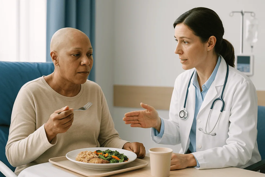 Doctor discussing nutrition with patient during meal: Why nobody checks for a response in the first week