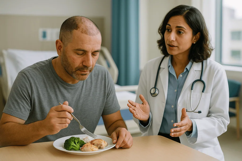 Doctor consulting patient about diet and nutrition: Why repair surgery heals differently from a first transplant