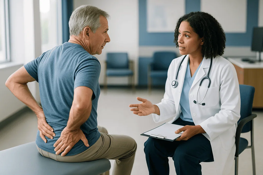 Doctor consulting male patient about lower back pain: Why single-level disease sits at the heart of the artificial disc repl