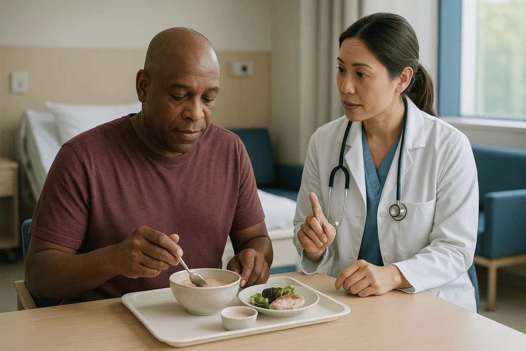 Doctor consulting patient about meal nutrition: Why some second craniotomies are part of the plan from day one