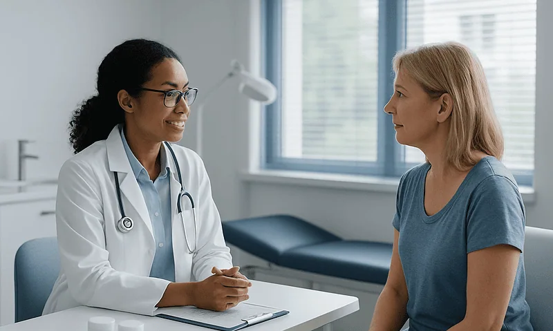 Doctor consulting with a patient in a medical office.