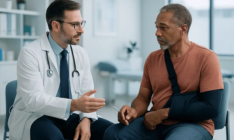 Doctor consulting with a patient in a medical office.