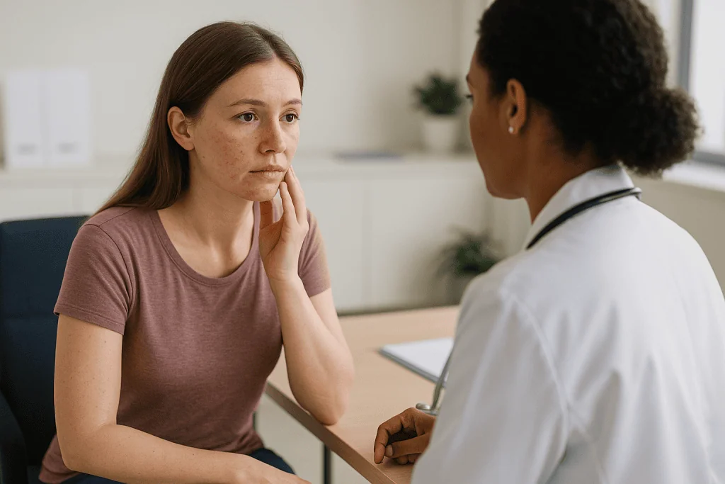 Patient consultation with dermatologist about skin condition — Why the age you started matters