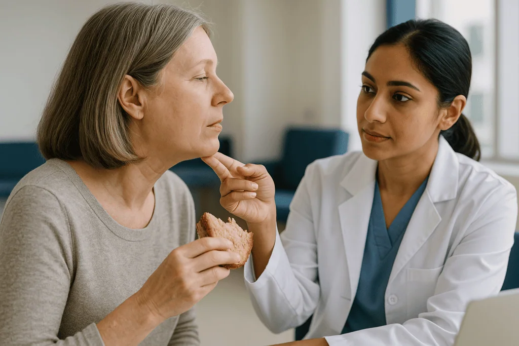 Healthcare provider consulting patient about nutrition during meal: Why the chin is a bone question before it is a beauty qu