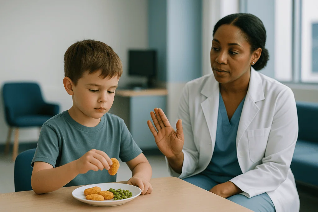 Healthcare provider discussing nutrition with young child: Why the first few weeks can look like nothing is happening