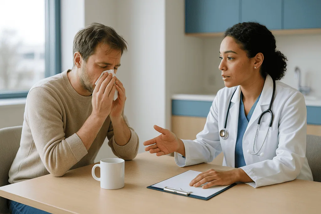 Doctor consulting patient about respiratory symptoms: Why the speed of onset changes the plan for flu