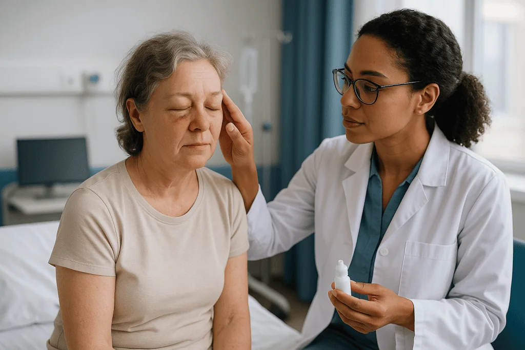 Doctor examining patient's eye area during consultation: Why the swelling looks worse before it looks better
