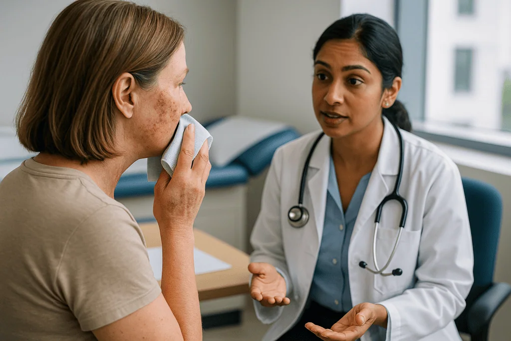 Doctor consulting with patient about skin condition: Why vascular laser recovery is not the same as laser resurfacing recove
