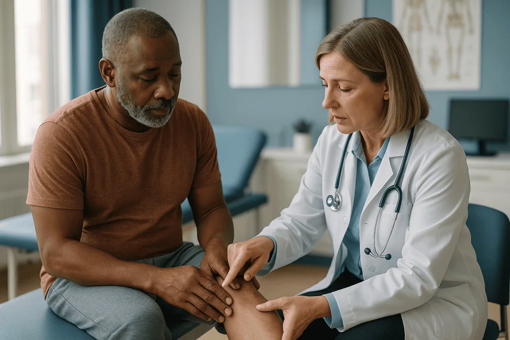 Doctor examining patient's knee during consultation: Why would removing part of the fibula ease knee pain? The theory and wh