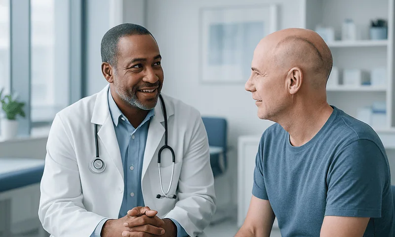 Doctor consulting with a patient in a medical office setting.