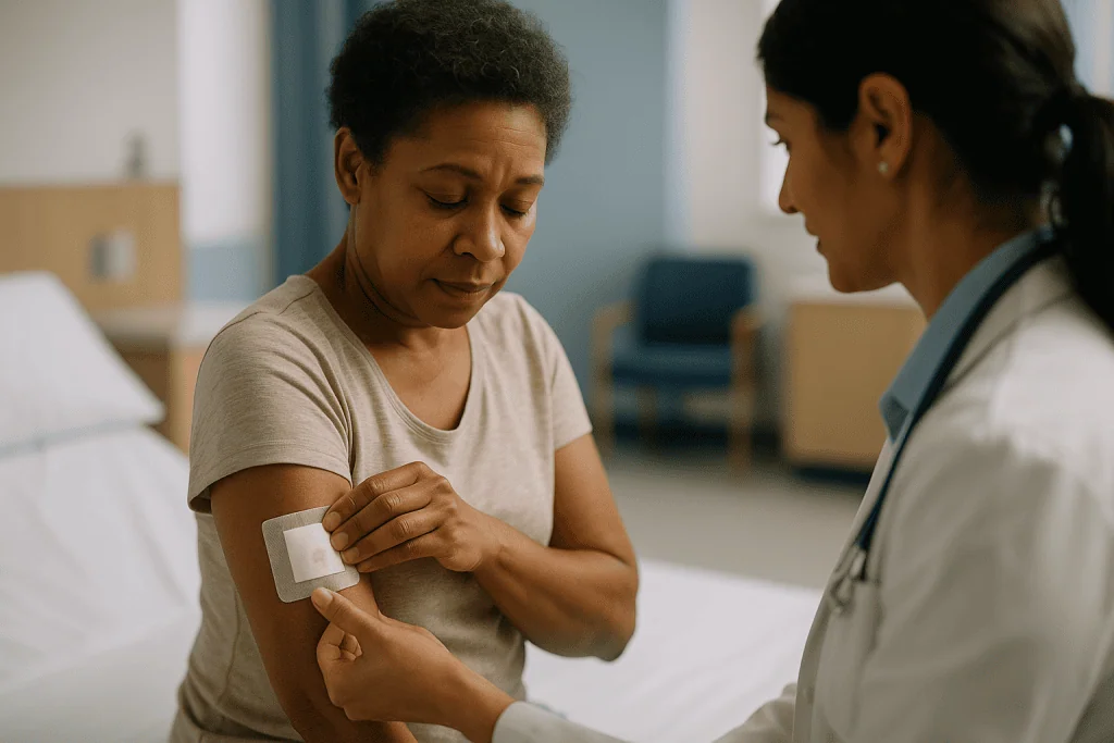 Healthcare provider examining patient's arm bandage: Wound care after cryotherapy: the first 24 hours