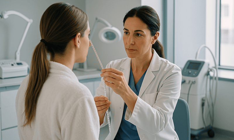 Medical consultation for facial procedures at Acibadem Hospital.