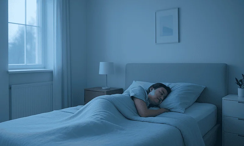 Young woman sleeping peacefully in a cozy bedroom with natural light.