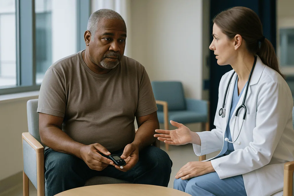 Doctor consulting with patient about health condition: Can I get a gastric sleeve if I have diabetes? Who it is for and who 