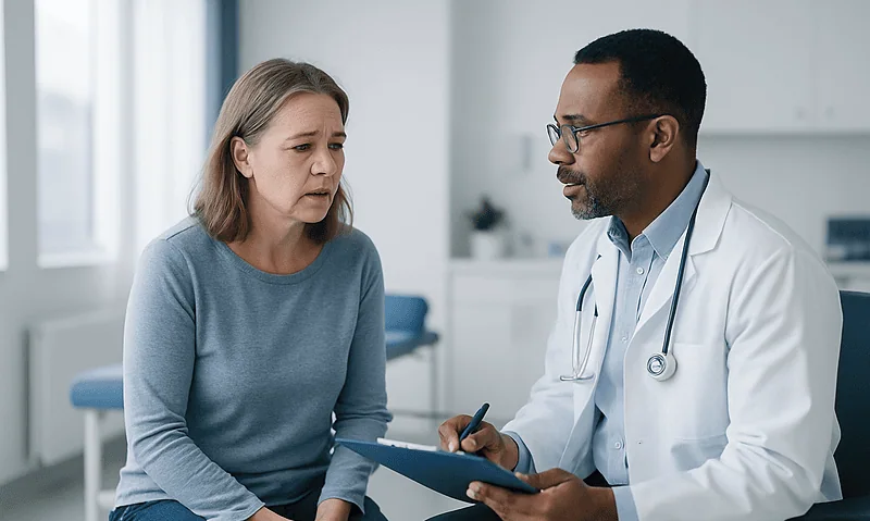 Doctor consulting with a patient about cold sore treatment options.
