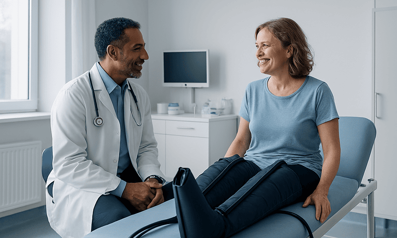 Doctor and patient discussing treatment in a medical consultation room.
