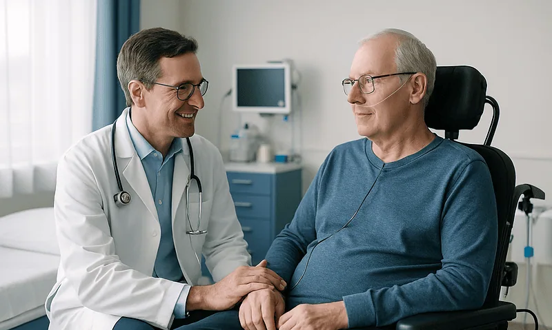 Doctor and patient in a consultation room at Acibadem Hospital.