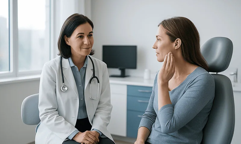 Doctor consulting with a patient in a medical office setting.
