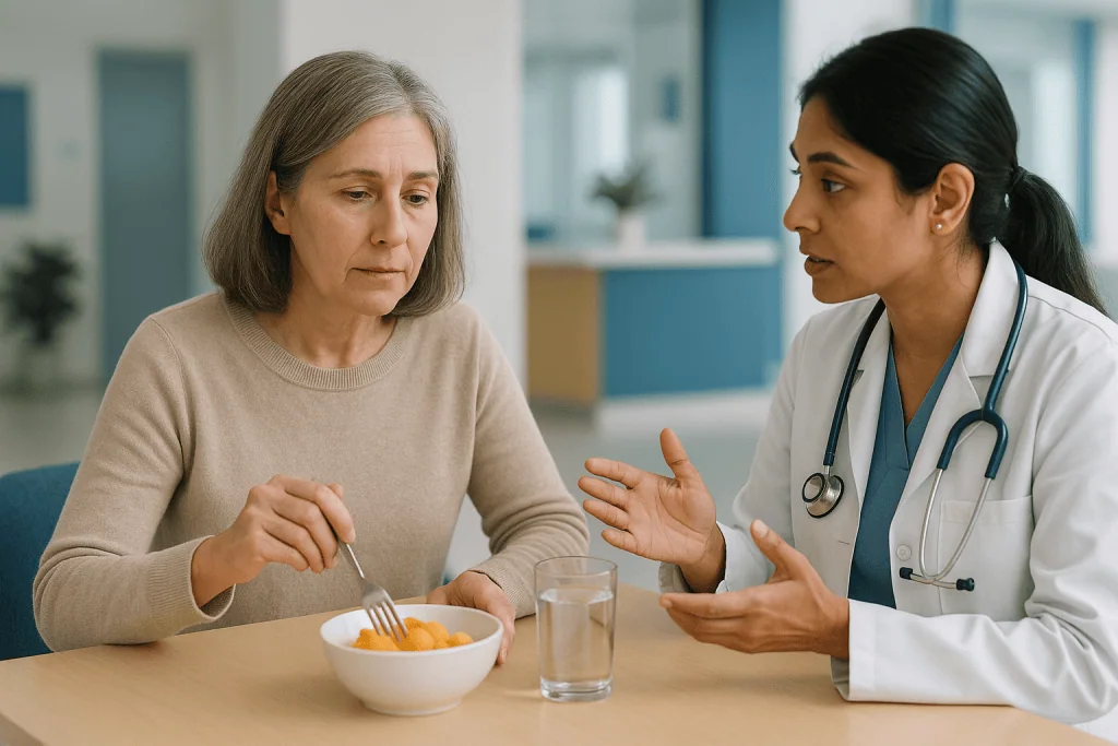 Doctor consulting mature patient about nutrition and diet: Does diet during hepatitis A really matter?
