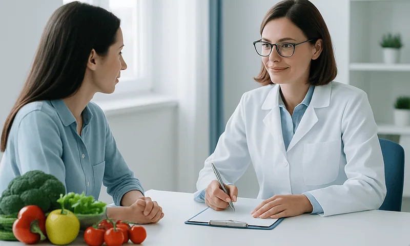 Doctor consulting with patient about egg health and supplements.