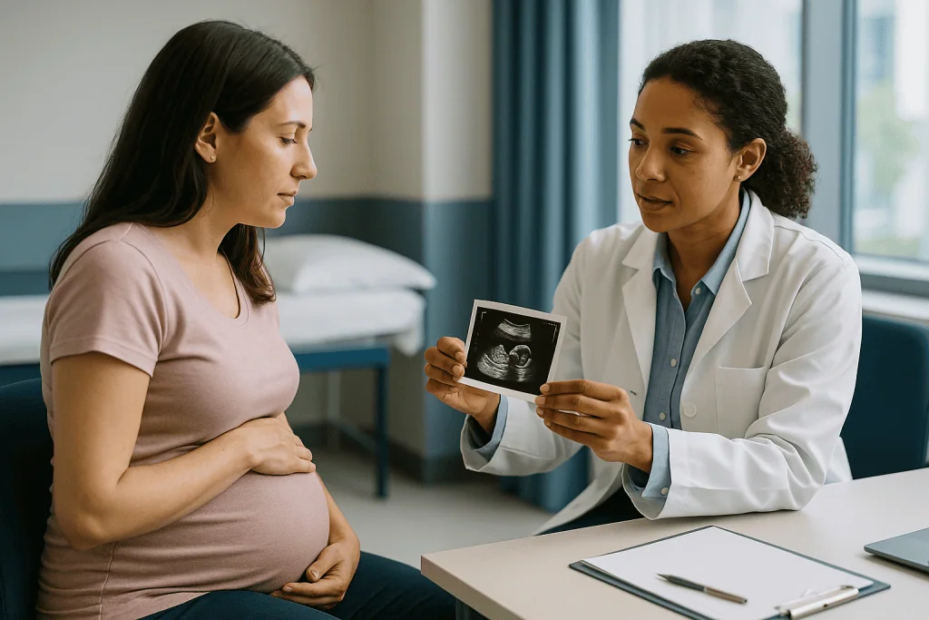 Pregnant woman consulting with female doctor about ultrasound: Endometriosis surgery and fertility: when an operation helps
