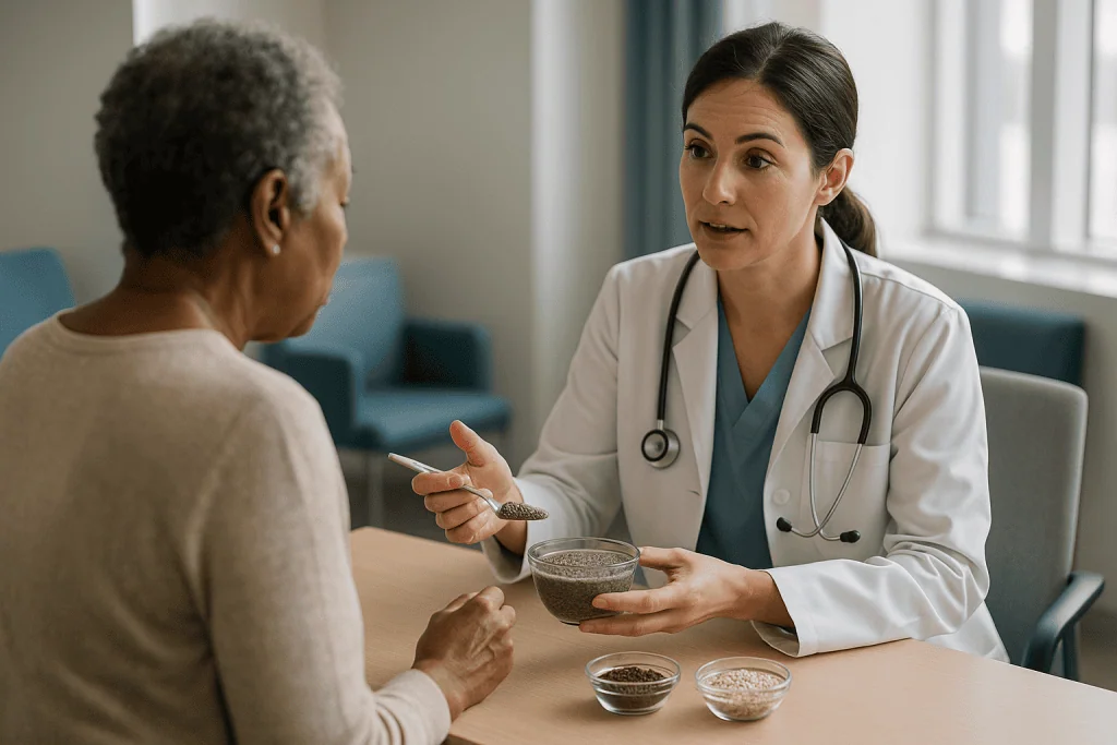 Doctor consulting patient about seeds and nutrition: Fiber: why chia pulls ahead and hemp seeds fall behind