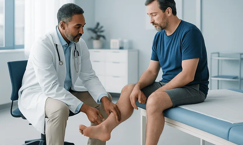 Flat Feet in Adults: When They Matter and When They Do Not 4 Doctor examining a patient's foot in a medical consultation room.