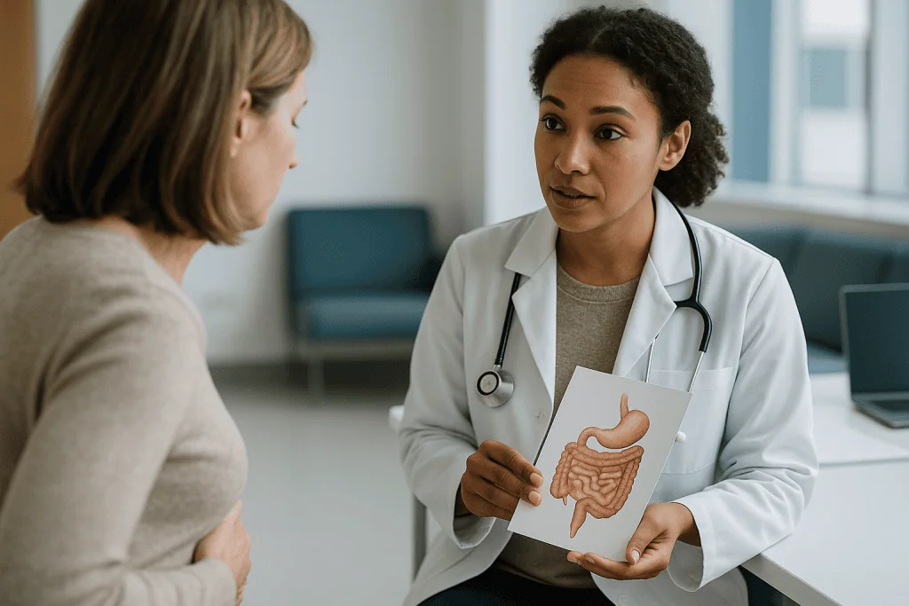 Doctor consulting patient about digestive system anatomy: Gut cleanse, gut reset or colon cleanse: what do these terms actua