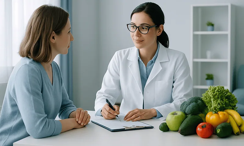 Doctor consulting patient about nutrition and iron overload health issues.