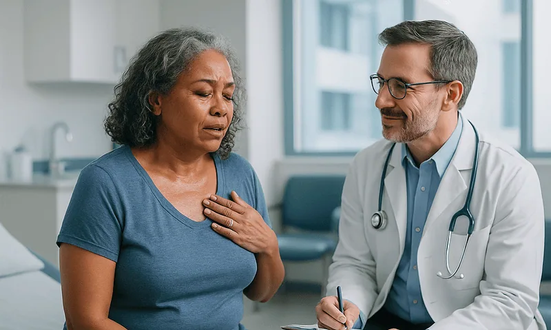 Doctor consulting with a woman experiencing night sweats in a medical office.