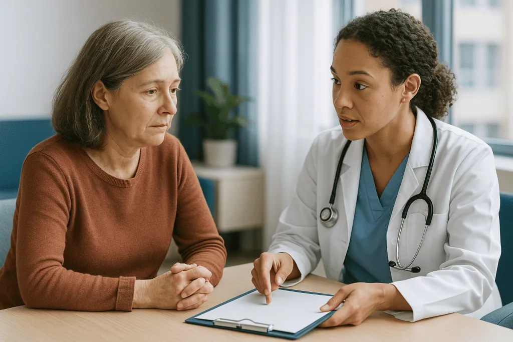 Doctor consulting with mature female patient at desk: How age changes the odds, in the numbers your team is working with